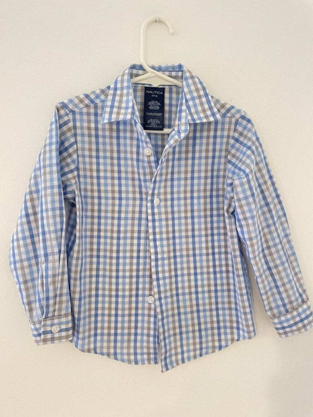 Nautica boys L/S button down multicolor plaid shirt size 4T grey/white/blue
